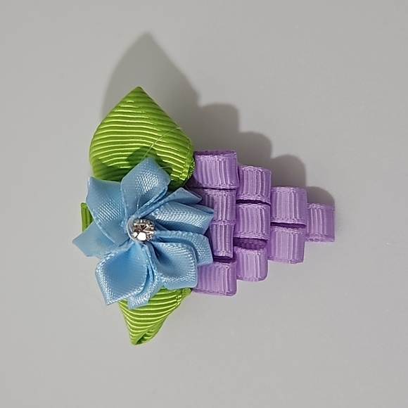 Hand Crafted purple ribbon hair accessory kids alligator clip fruit simulation - Picture 5 of 17